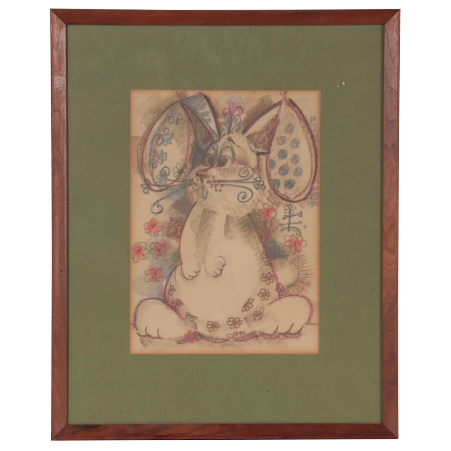 Pastel Illustration of Rabbit, Late 20th Century