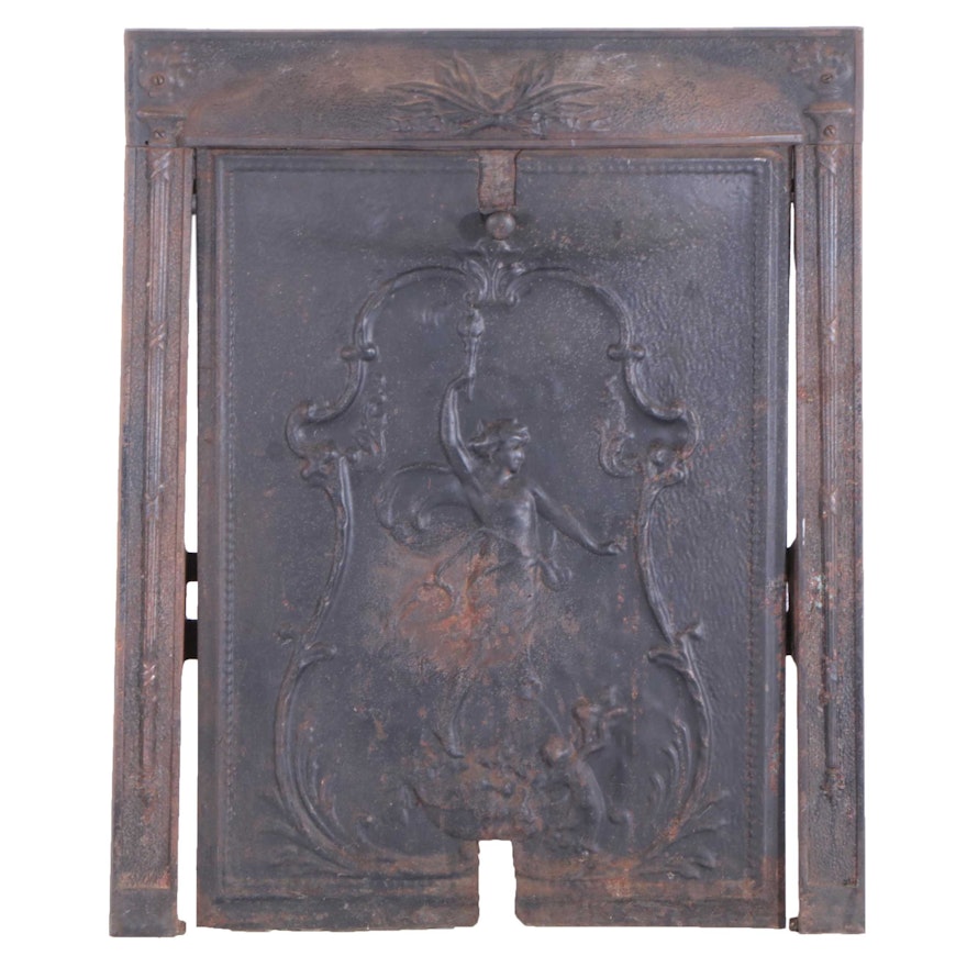 Art Nouveau Embossed Metal Fireplace Cover, Late 19th/Early 20th Century