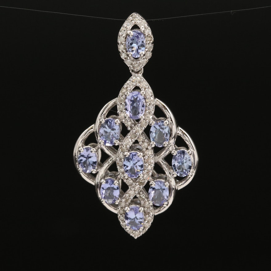 Sterling Tanzanite and Diamond Lattice Pendant