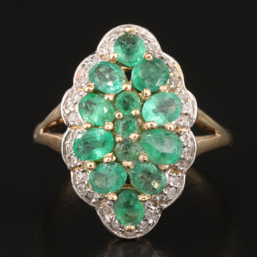 14K Emerald and Diamond Multi-Foil Navette Ring