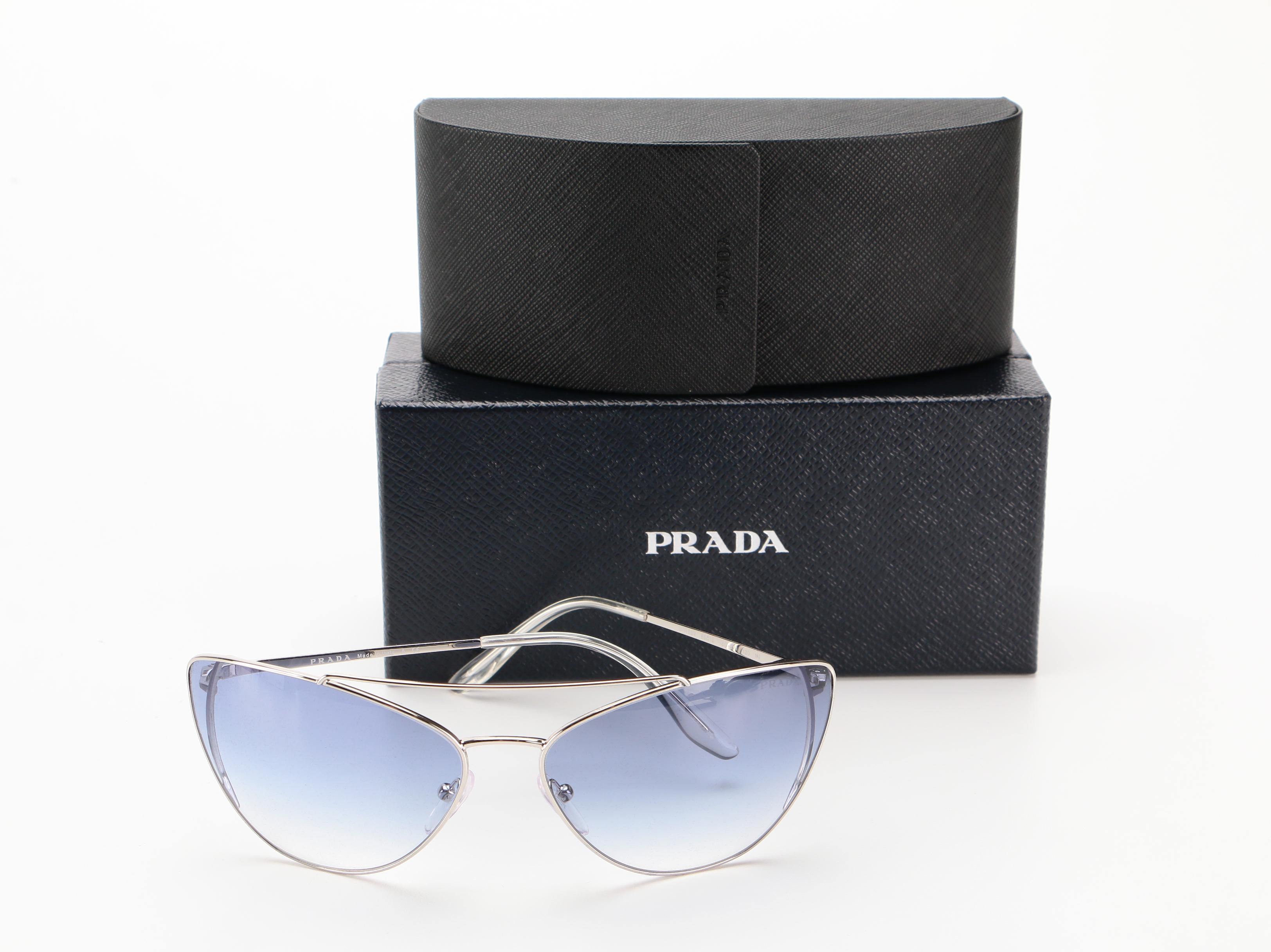 Prada Blue Gradient Modified Cat Eye Aviator Sunglasses with Case and Box