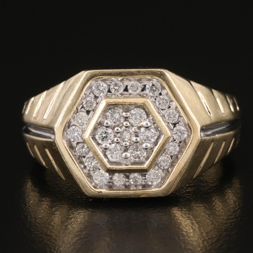 14K Diamond Hexagonal Ring