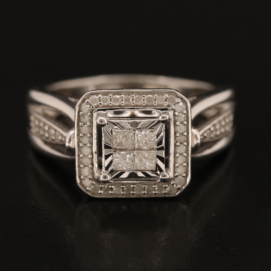 Sterling Silver Diamond Ring with Princess Cut Diamonds