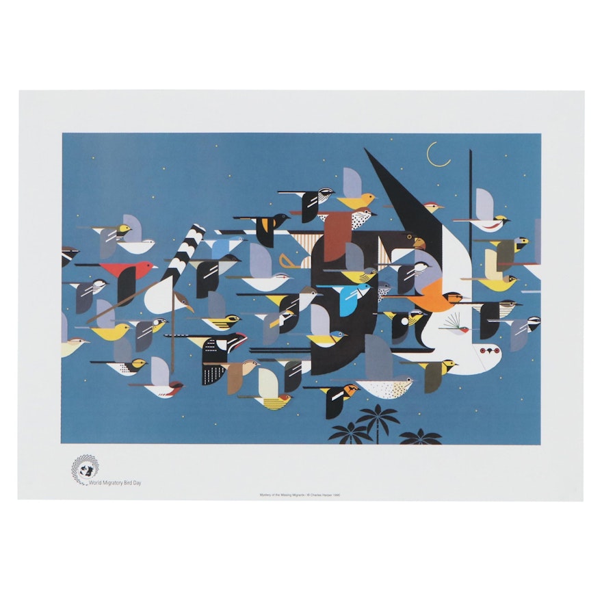 Offset Lithograph After Charley Harper "Mystery of the Missing Migrants"