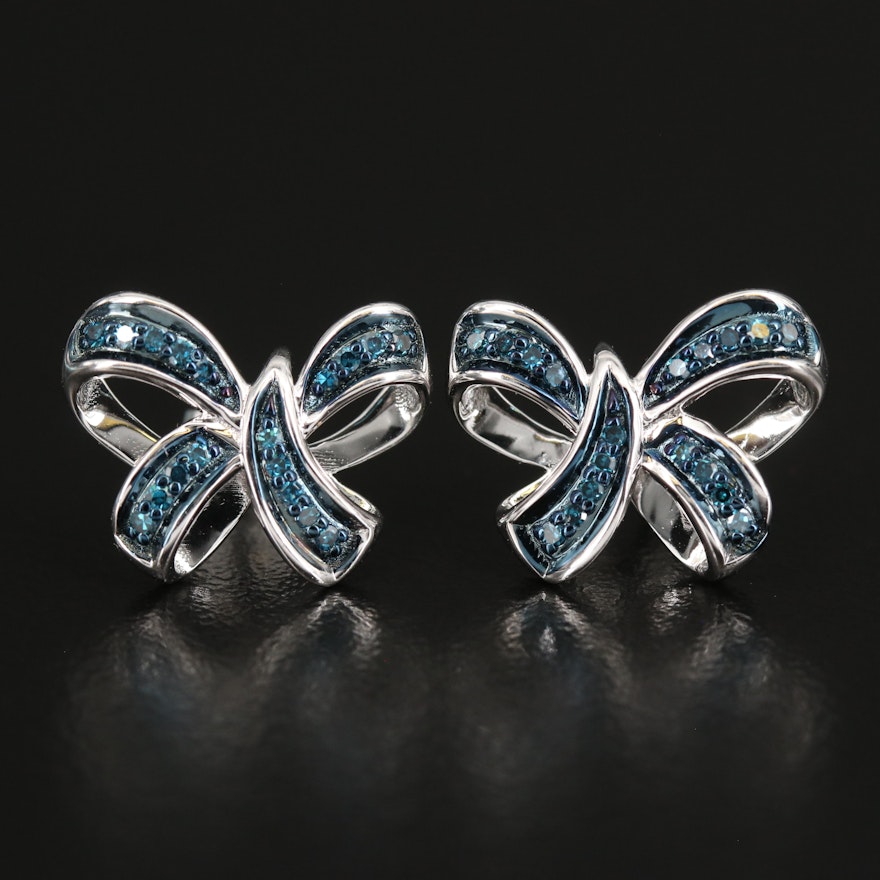 Sterling Diamond Bow Earrings