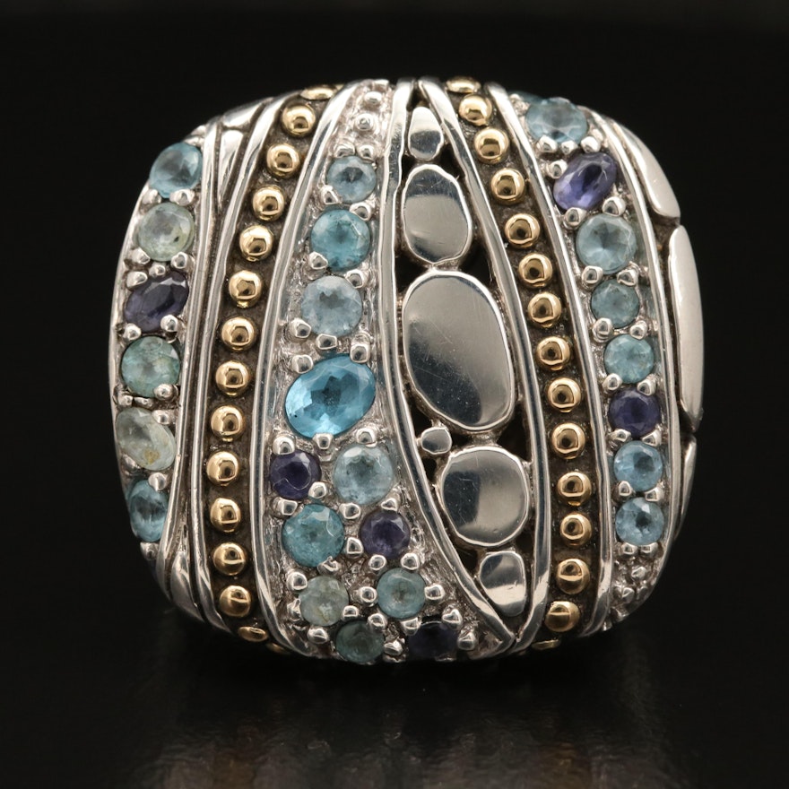 John Hardy Sterling Silver Topaz and Tanzanite Ring with 18K Granulation Accent