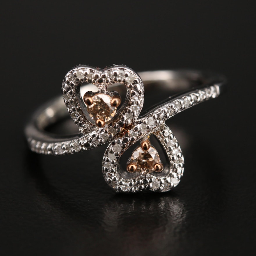 Sterling Diamond Double Heart Bypass Ring