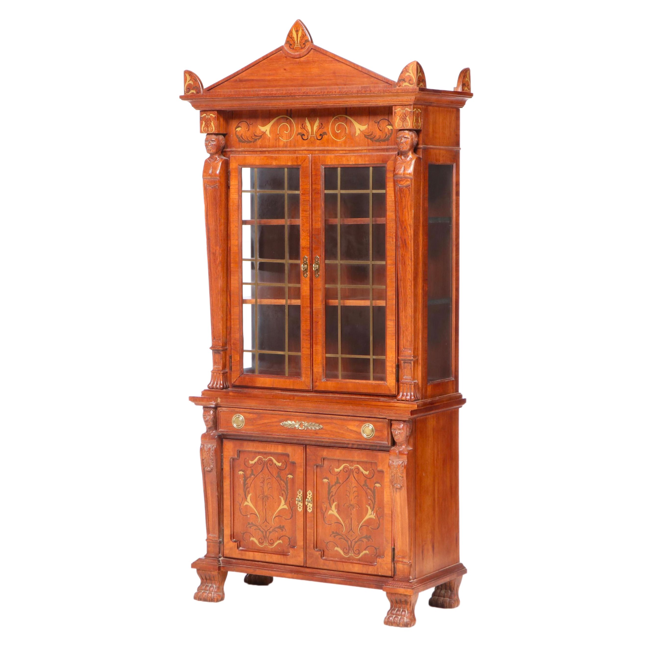 Pulaski Furniture Corp. Empire Style Stenciled Oak Secretary Bookcase