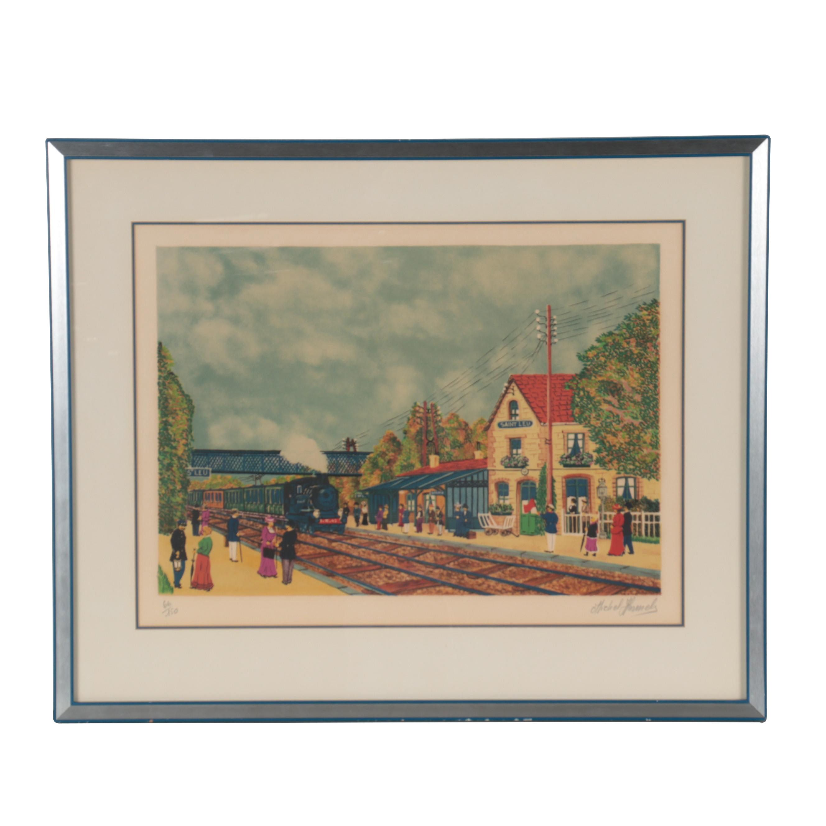 Michel Hermel Lithograph of Saint Leu Station, Late 20th Century