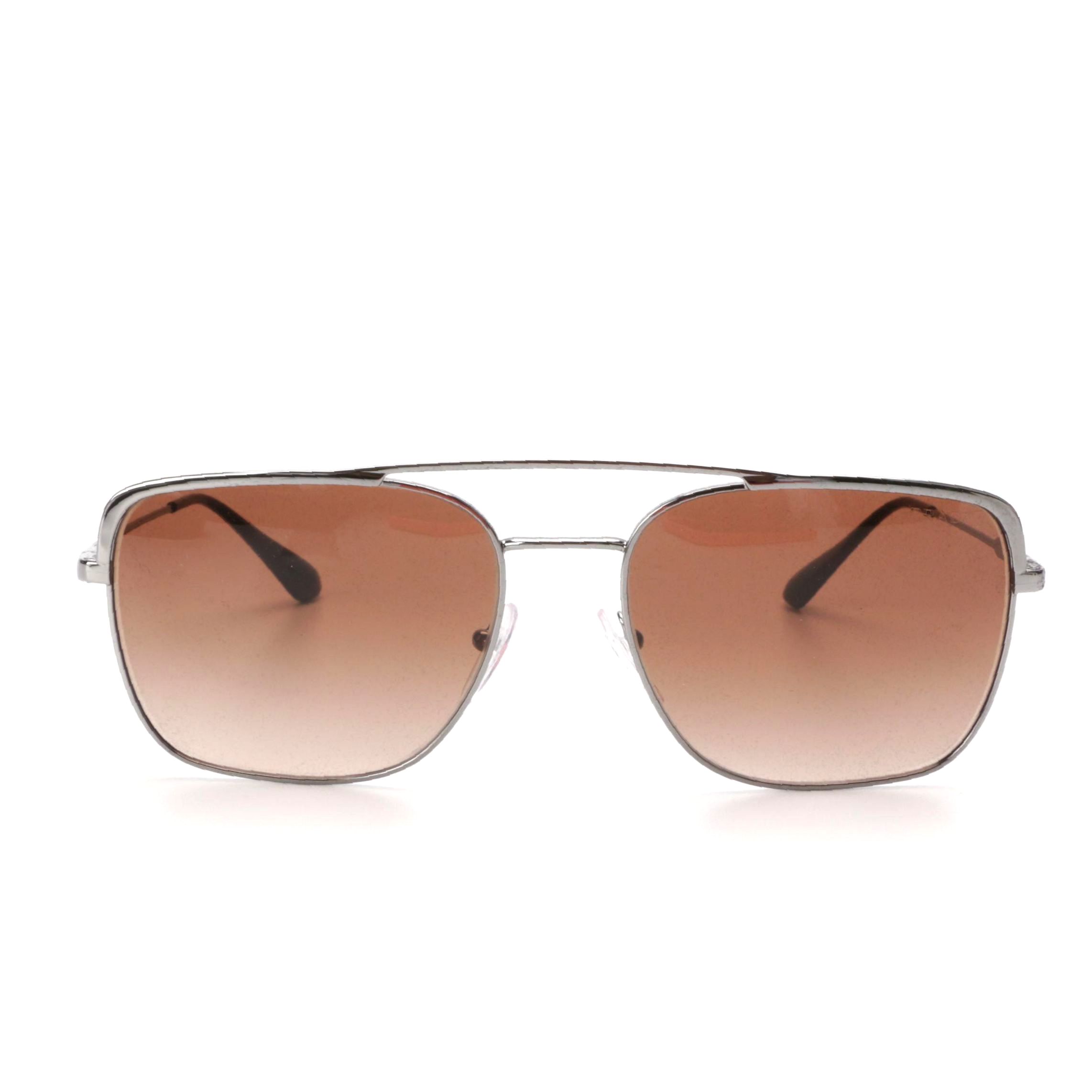 Prada SPR 53VS Rectangular Aviator in Silver Tone with Case