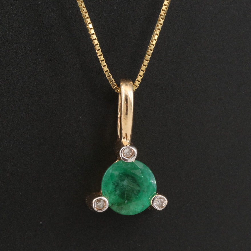 14K Emerald and Diamond Pendant Necklace