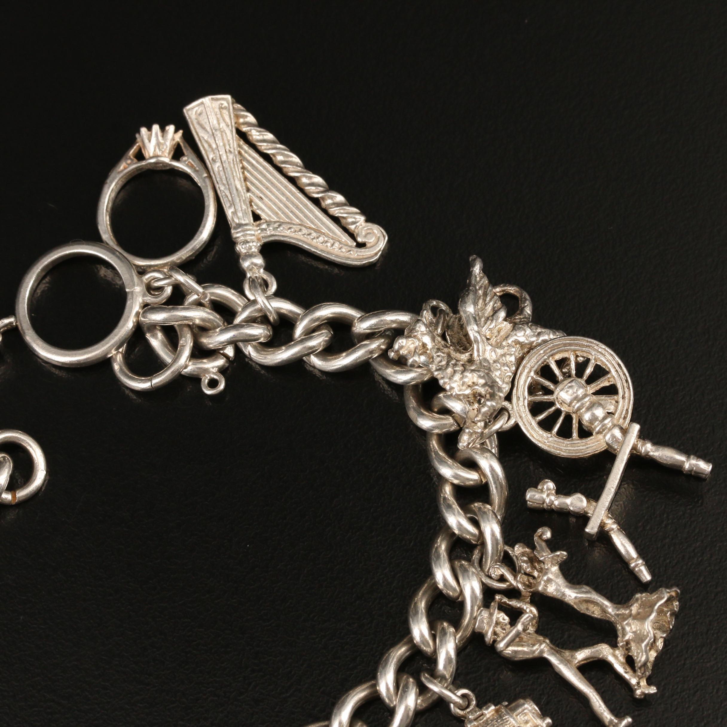 Sterling Charm Bracelet With Rhinestone Accents