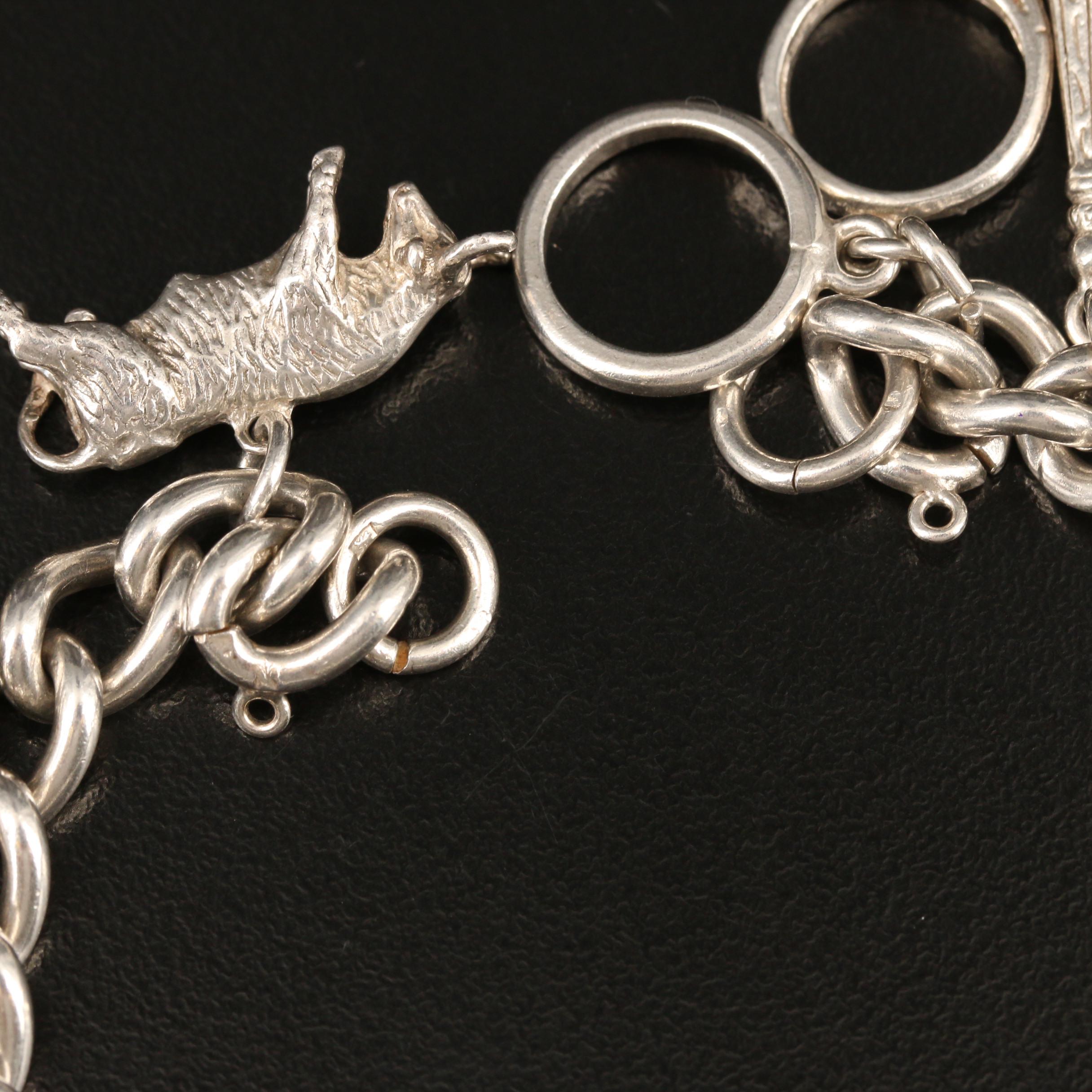 Sterling Charm Bracelet With Rhinestone Accents