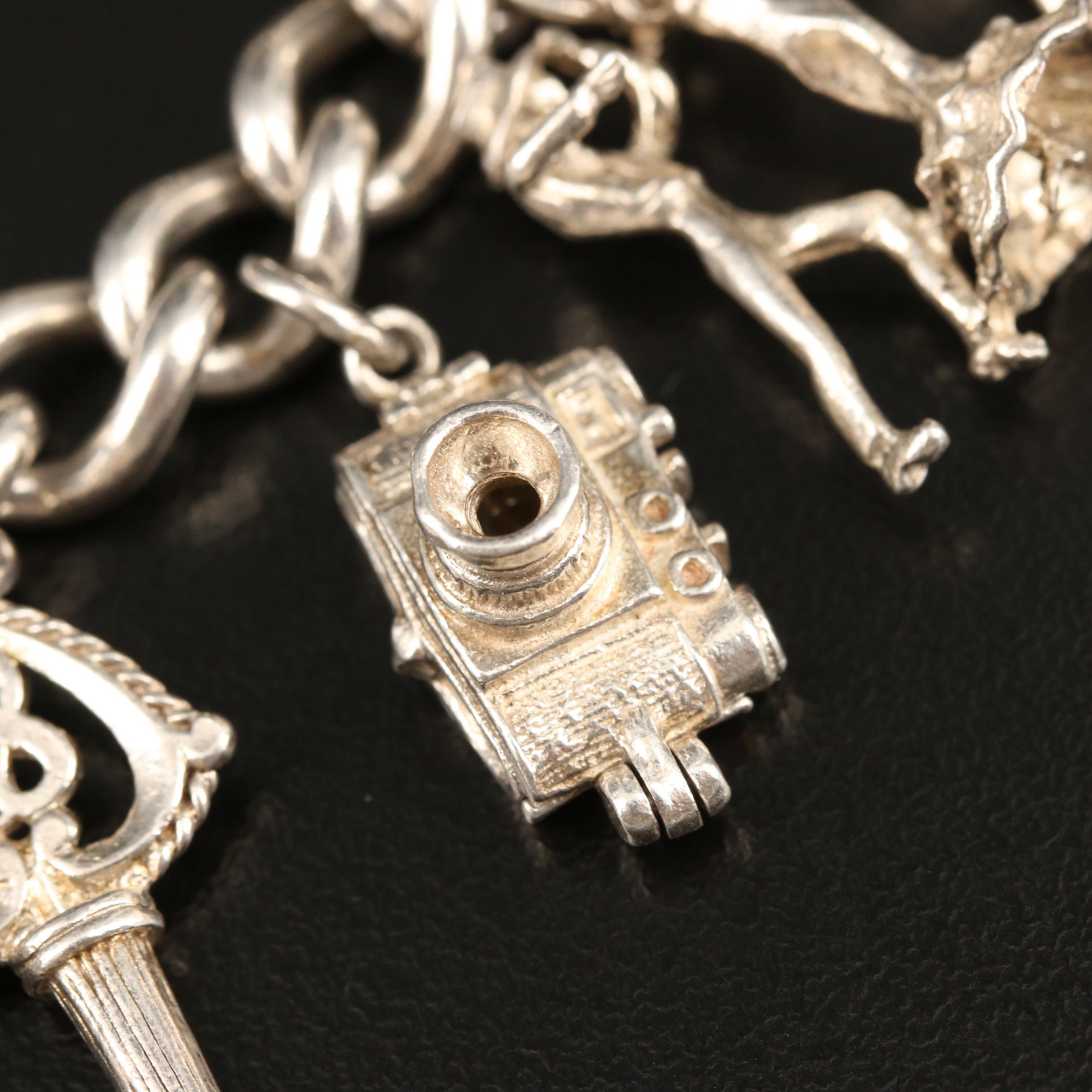 Sterling Charm Bracelet With Rhinestone Accents