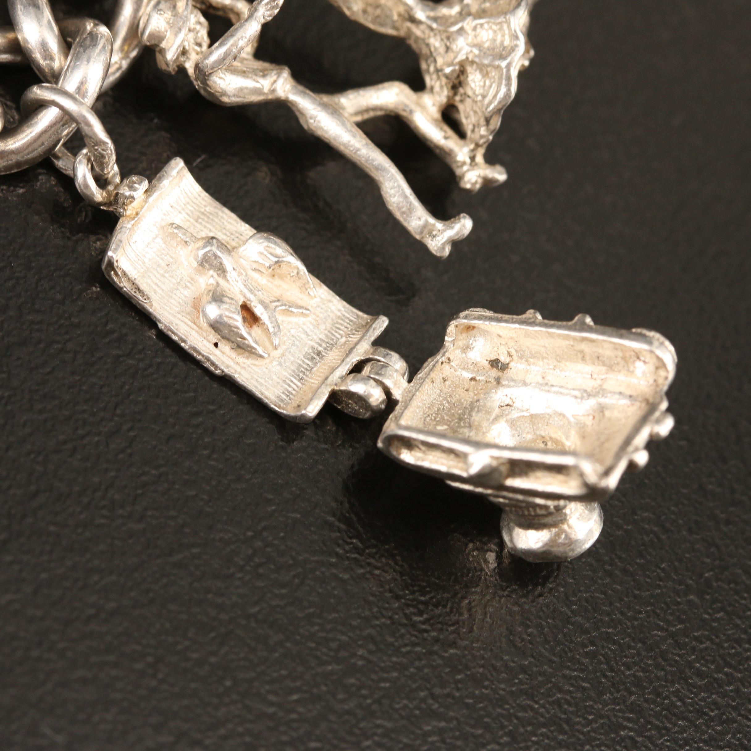 Sterling Charm Bracelet With Rhinestone Accents