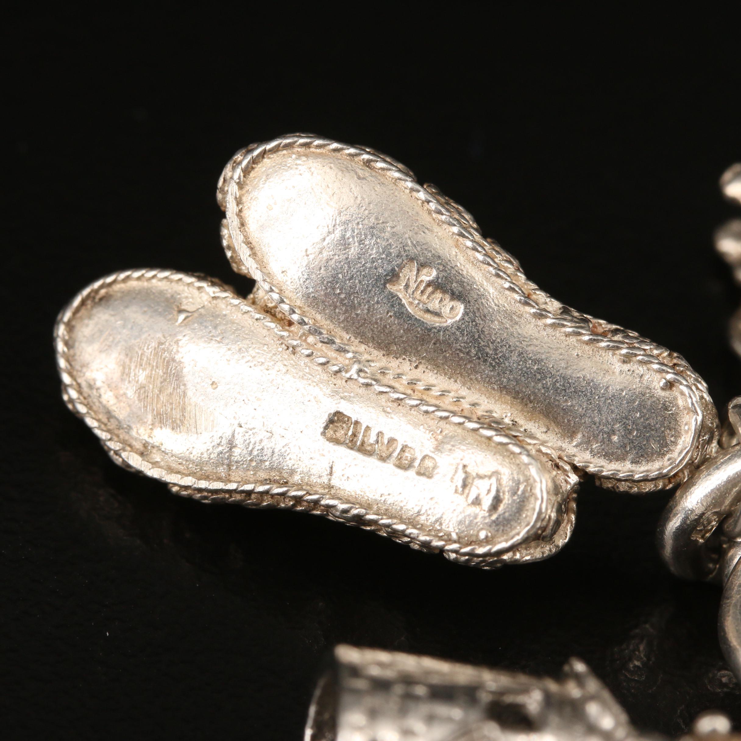 Sterling Charm Bracelet With Rhinestone Accents