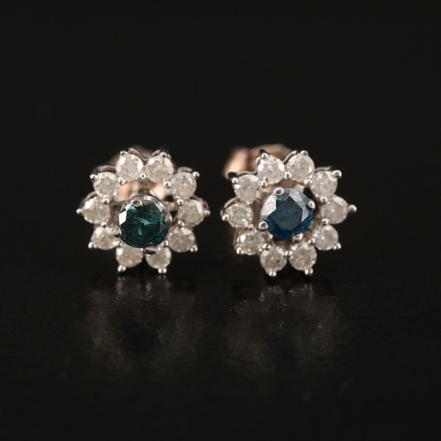 Sterling Blue Diamond Stud Earrings with Removable Diamond Earring Jackets