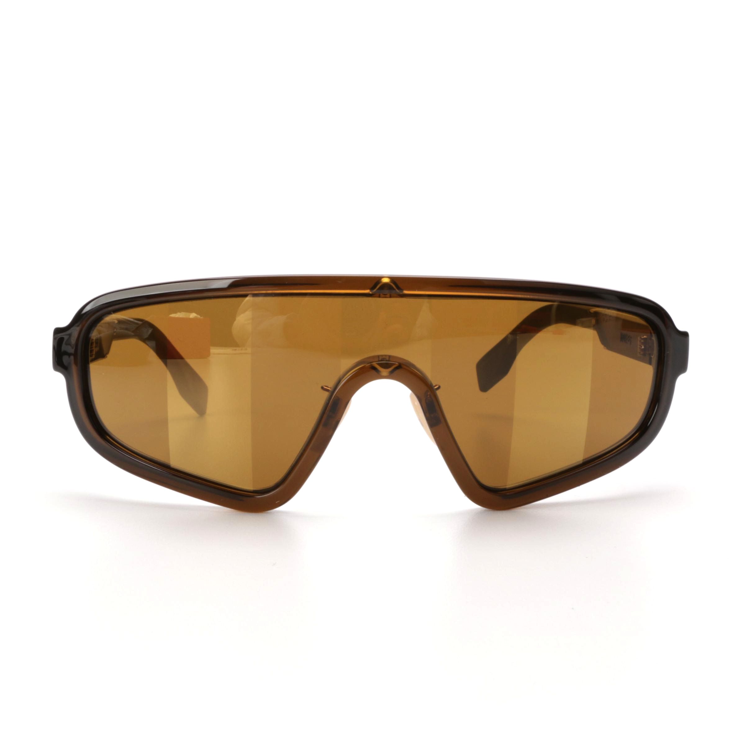 Fendi Pequin Striped Lens Shield Sunglasses with Red Case