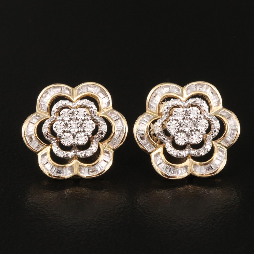 10K Diamond Floral Button Earrings