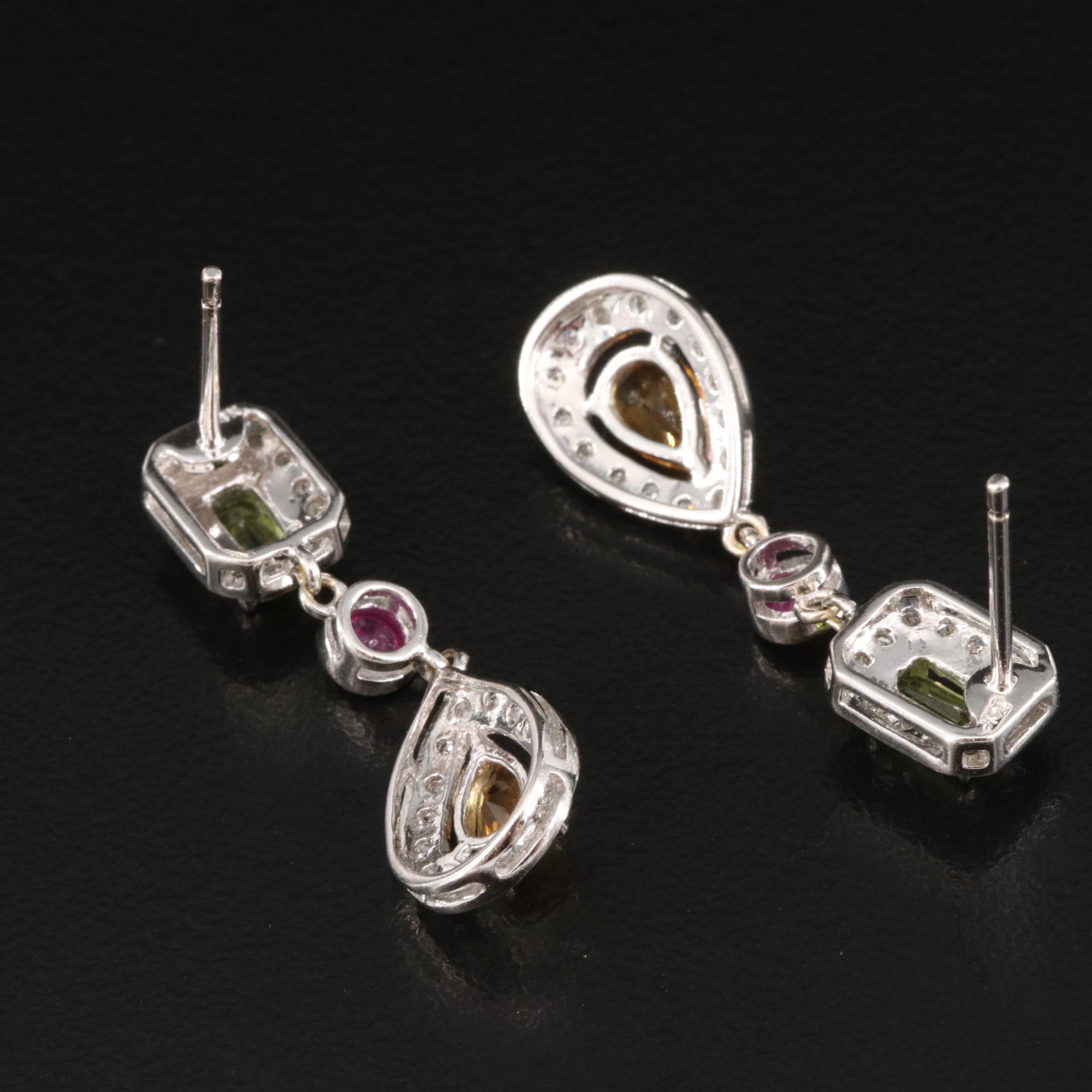 14K Citrine, Peridot, Ruby and Diamond Earrings