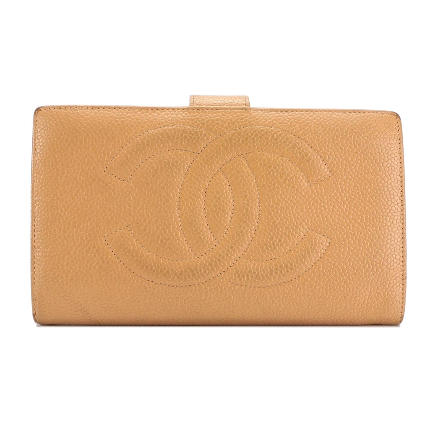 Chanel CC Tan Caviar Leather Long Wallet