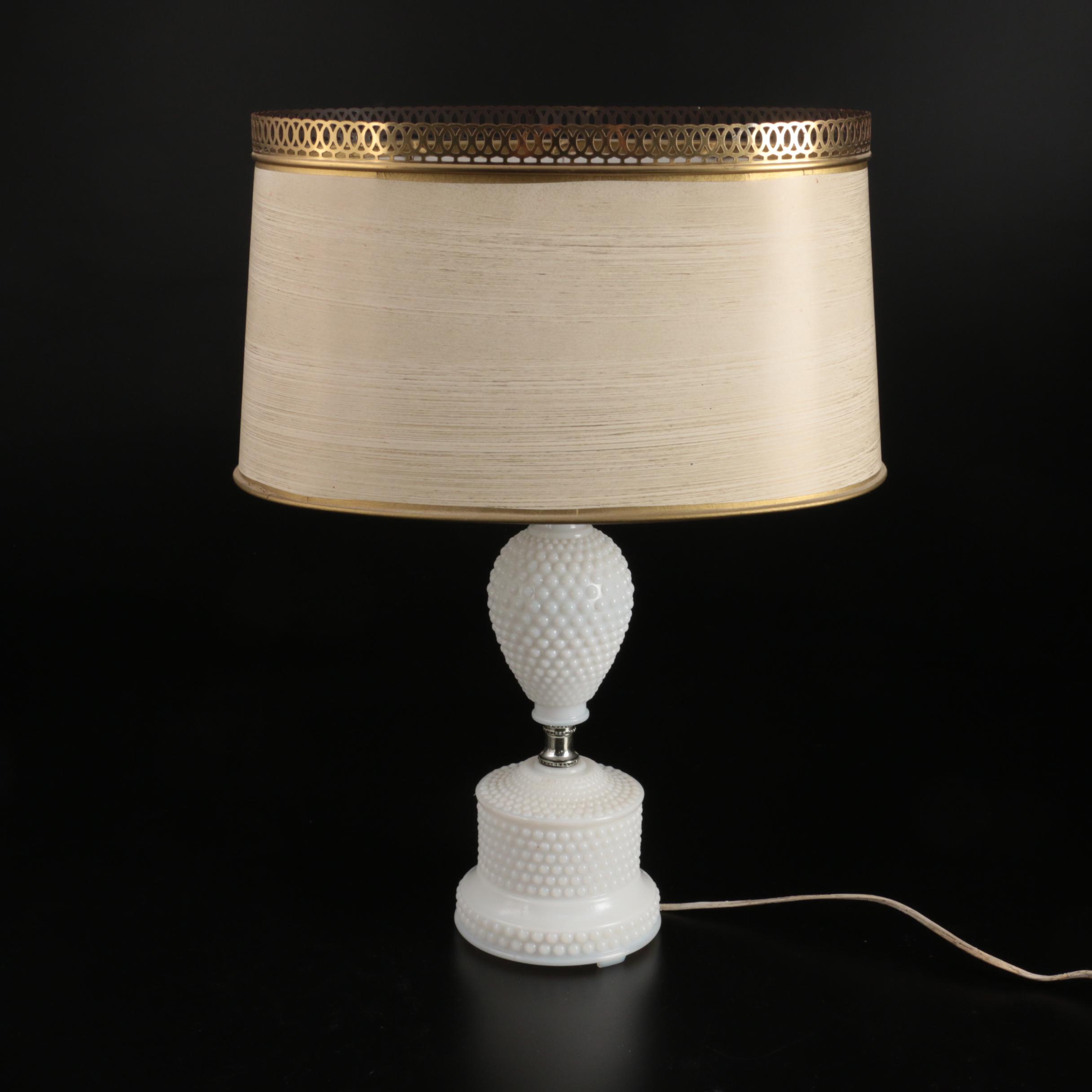 Vintage Milk Glass Hobnail Table Lamp, Lamp Shades and Table Accessories