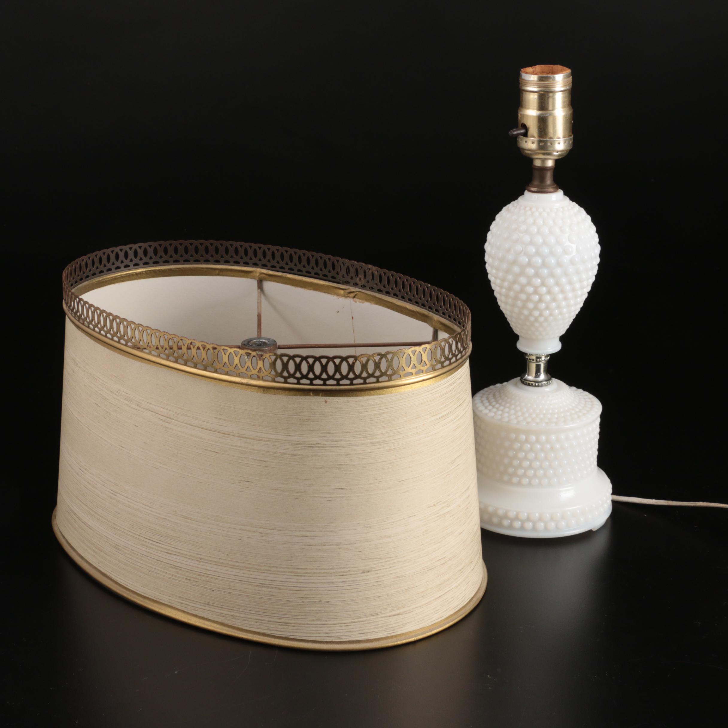 Vintage Milk Glass Hobnail Table Lamp, Lamp Shades and Table Accessories