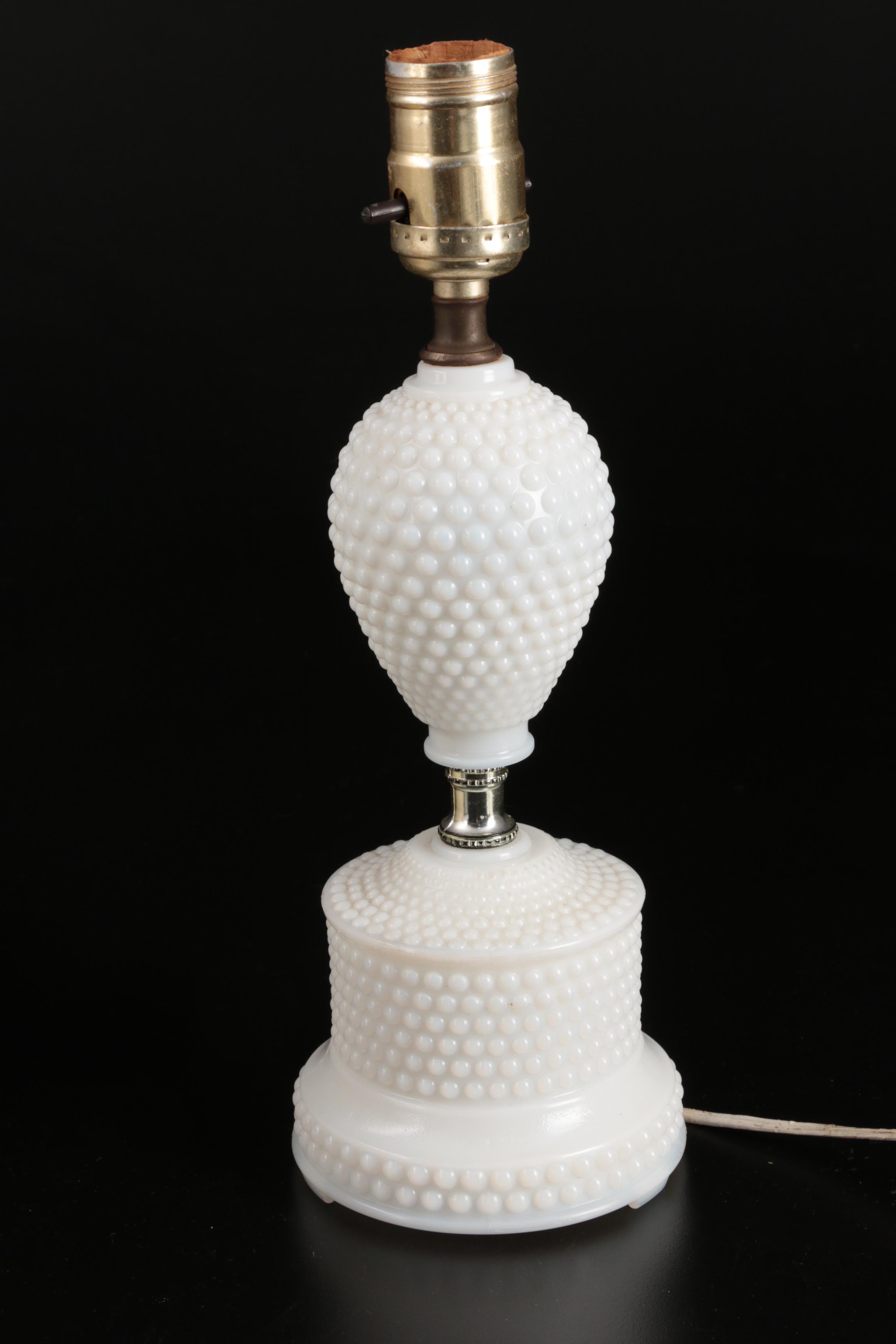 Vintage Milk Glass Hobnail Table Lamp, Lamp Shades and Table Accessories