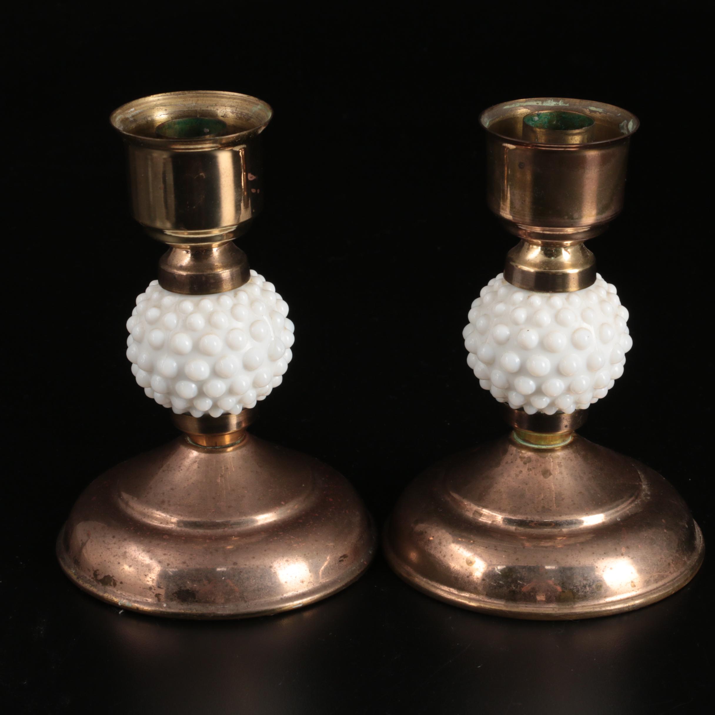 Vintage Milk Glass Hobnail Table Lamp, Lamp Shades and Table Accessories