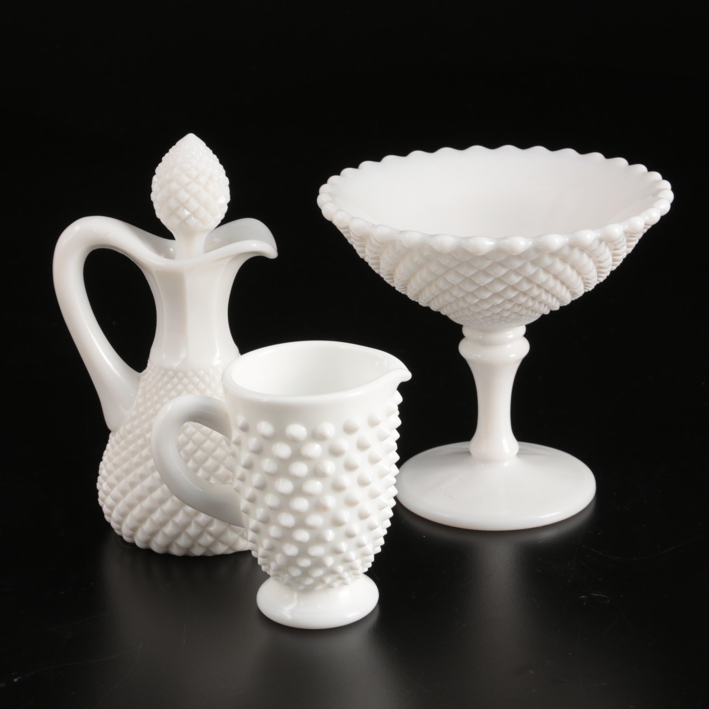 Vintage Milk Glass Hobnail Table Lamp, Lamp Shades and Table Accessories
