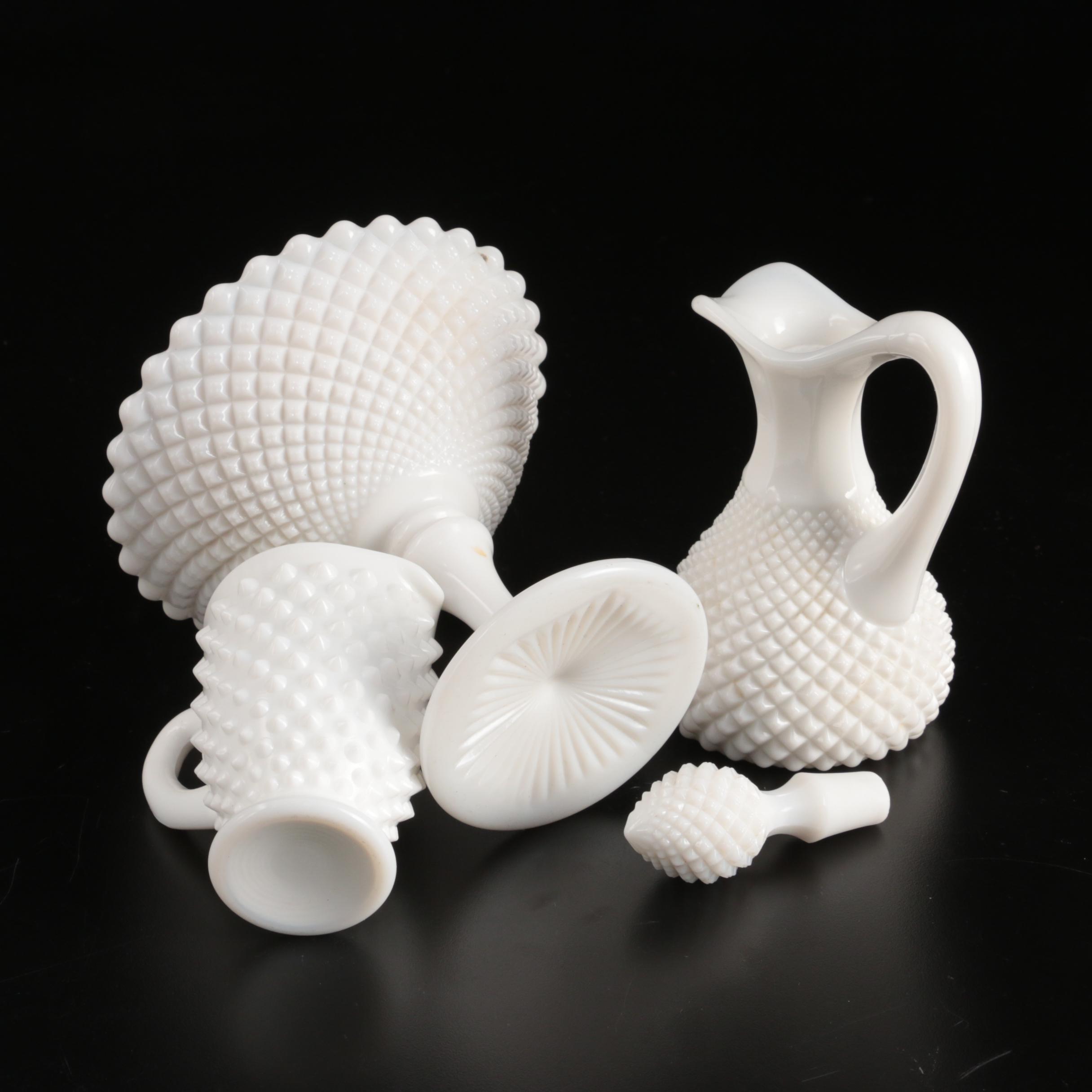 Vintage Milk Glass Hobnail Table Lamp, Lamp Shades and Table Accessories