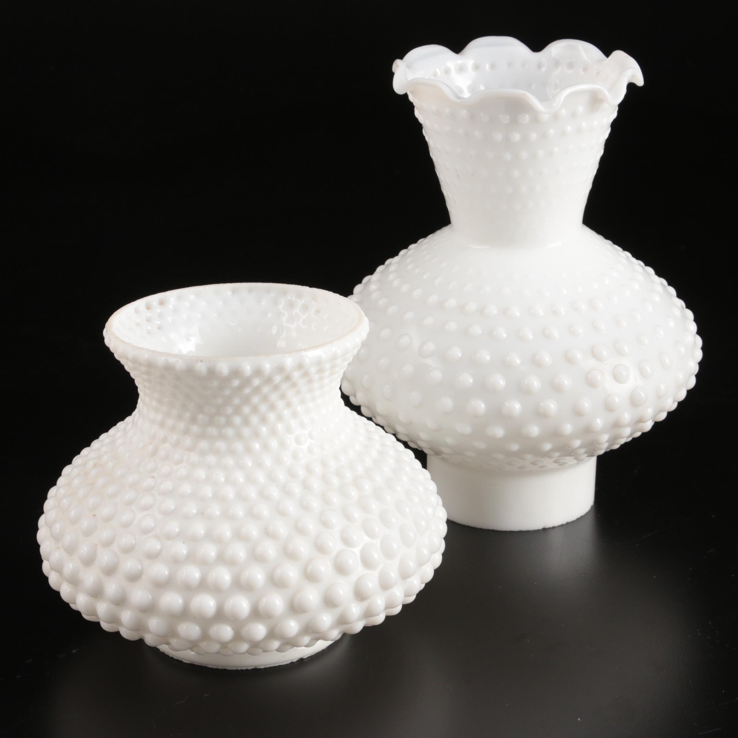 Vintage Milk Glass Hobnail Table Lamp, Lamp Shades and Table Accessories
