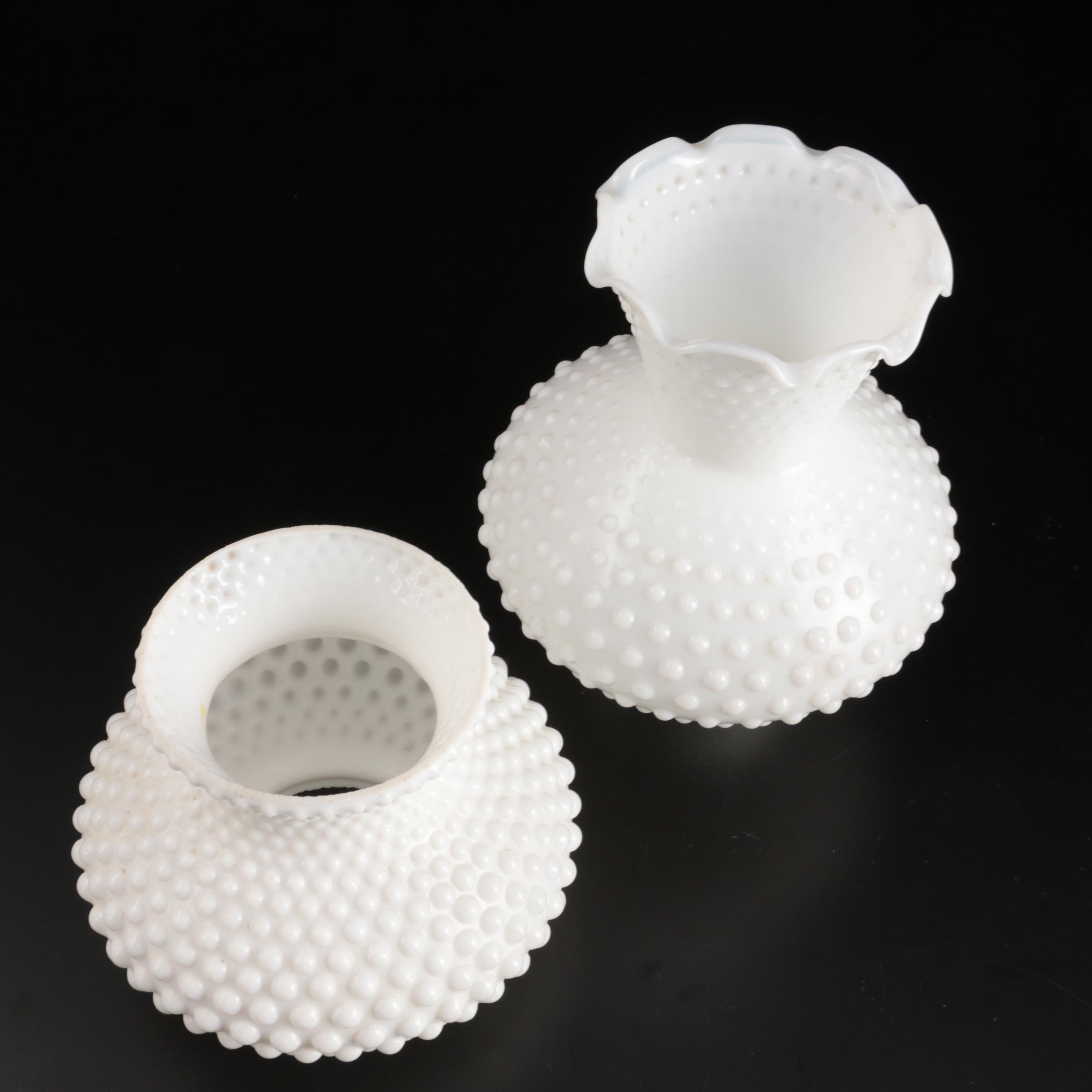 Vintage Milk Glass Hobnail Table Lamp, Lamp Shades and Table Accessories