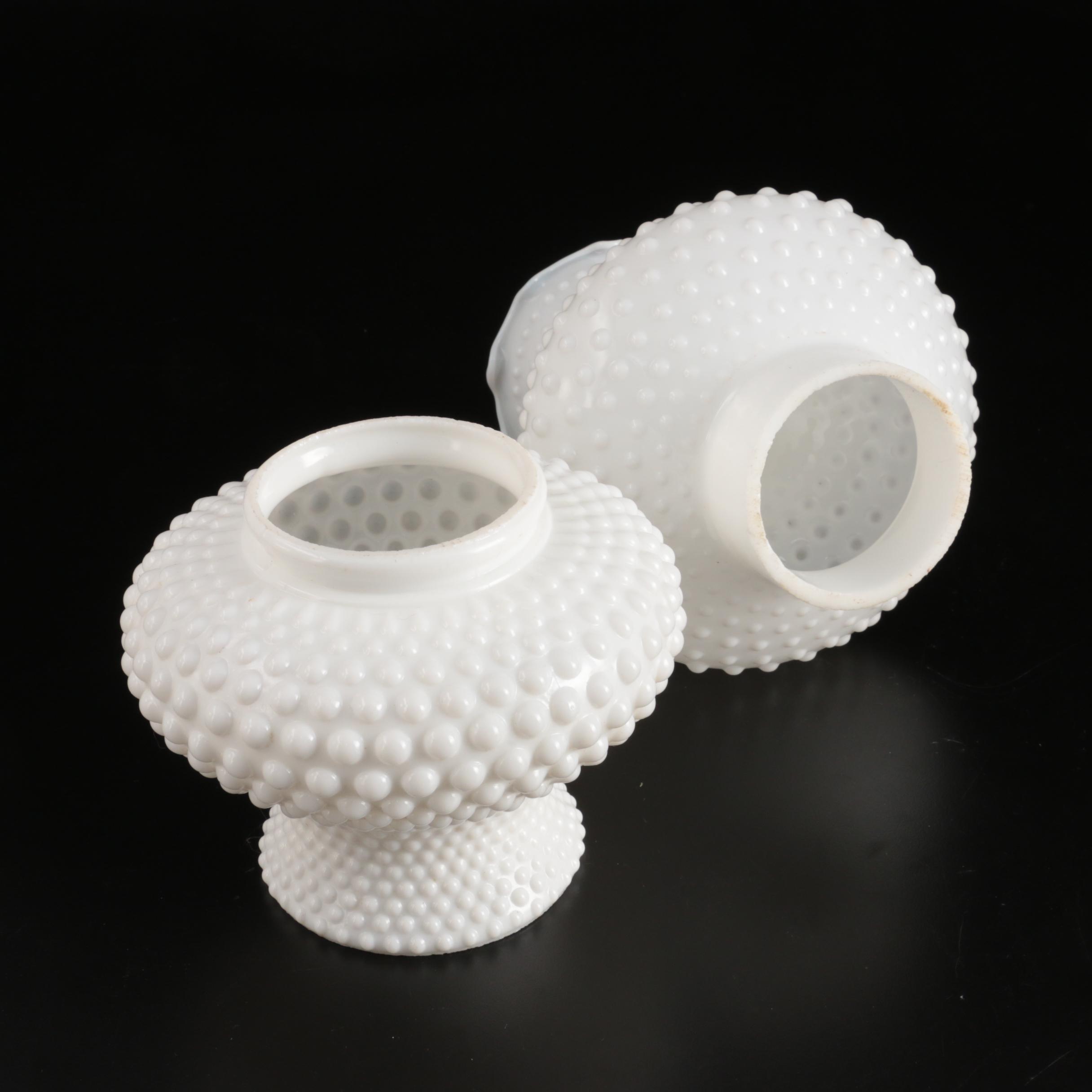 Vintage Milk Glass Hobnail Table Lamp, Lamp Shades and Table Accessories