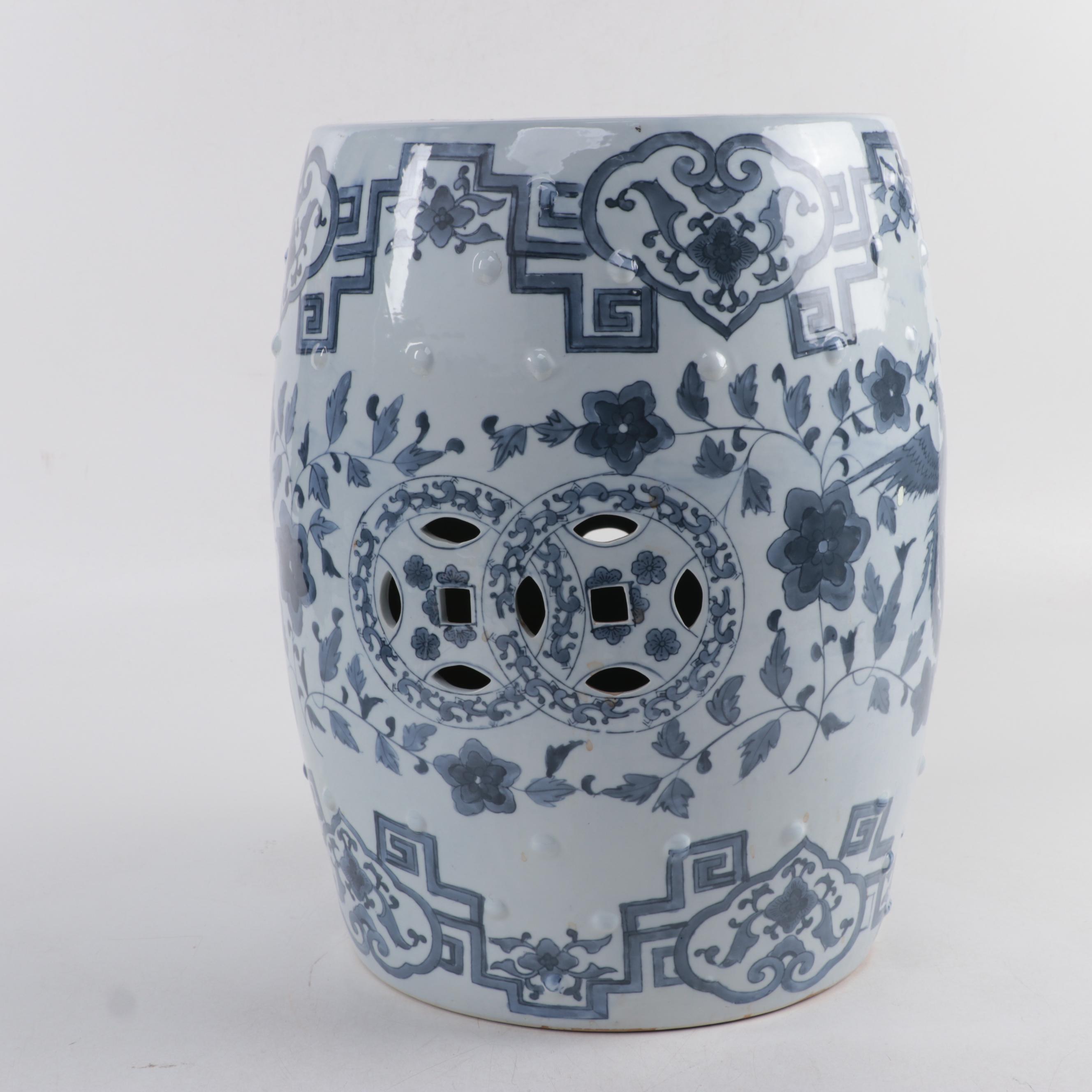 Chinese Dragon Motif Blue and White Ceramic Garden Stool