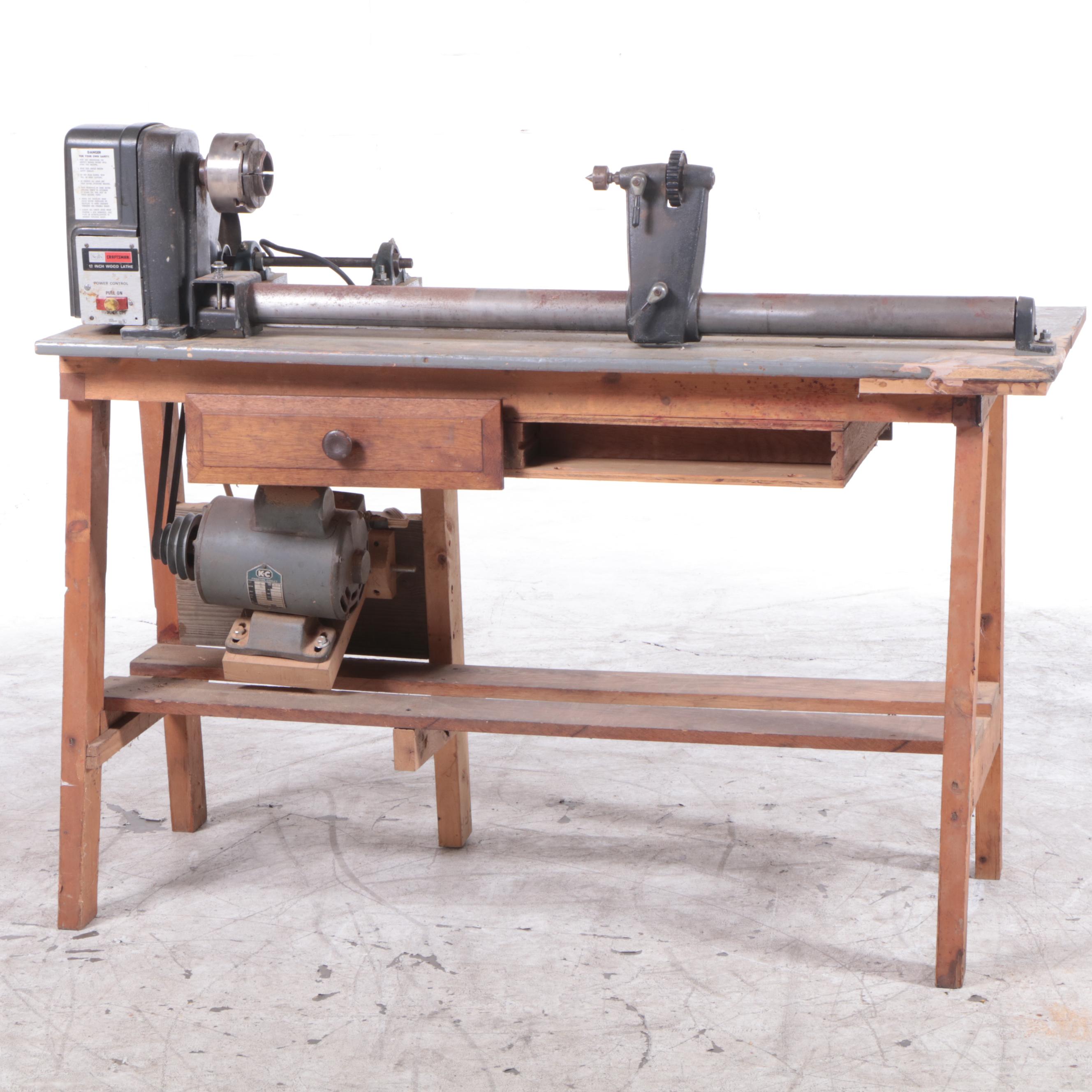 Craftsman 12 Inch Wood Lathe, Kingston-Conley Grinder with Bench