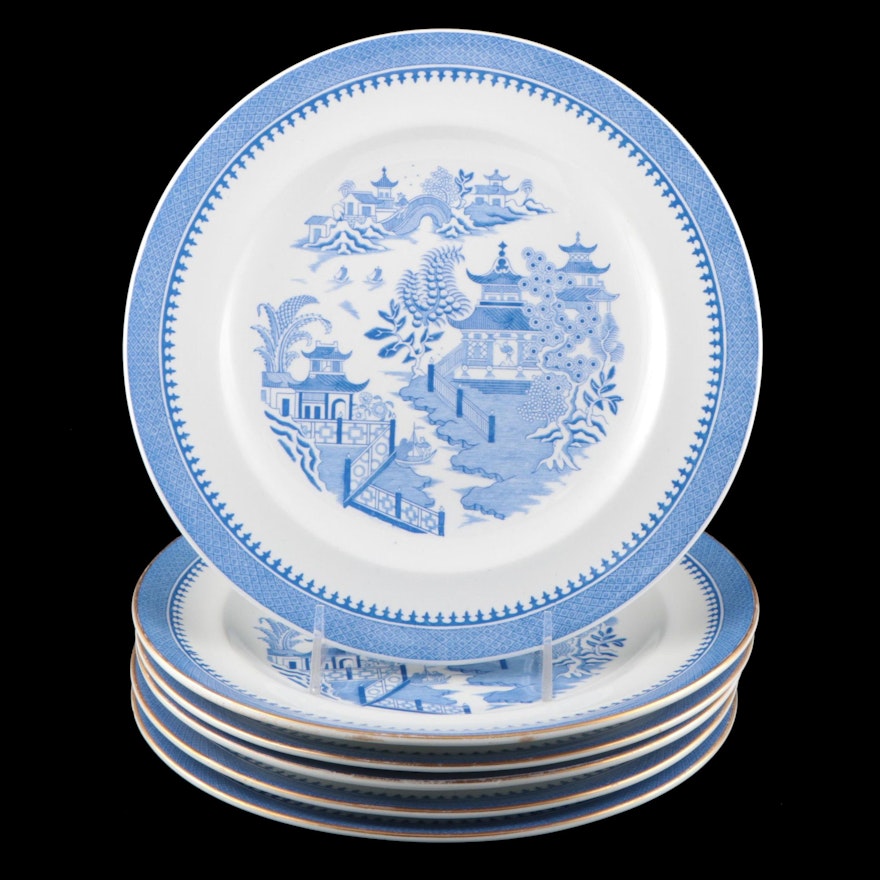 Royal Worcester "Blue Willow" Stoneware Dinner Plates, Mid-20th Century