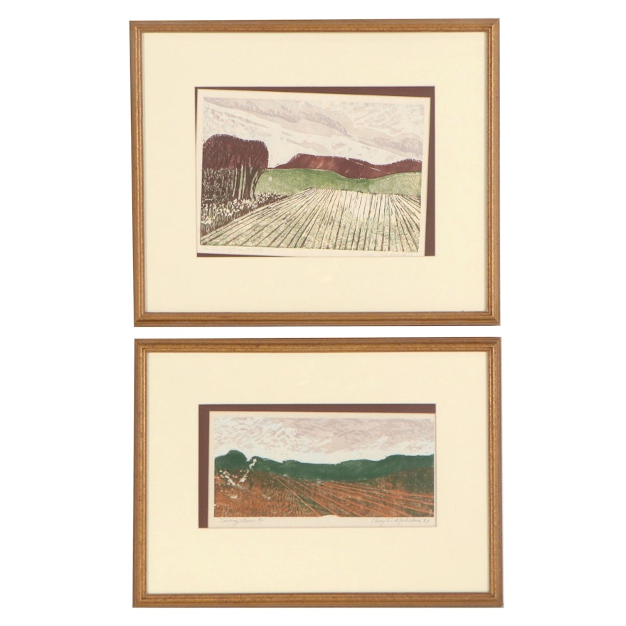 Amy C. Mehalick Woodcuts "Spring Dawn" and "New York Farm," 1983