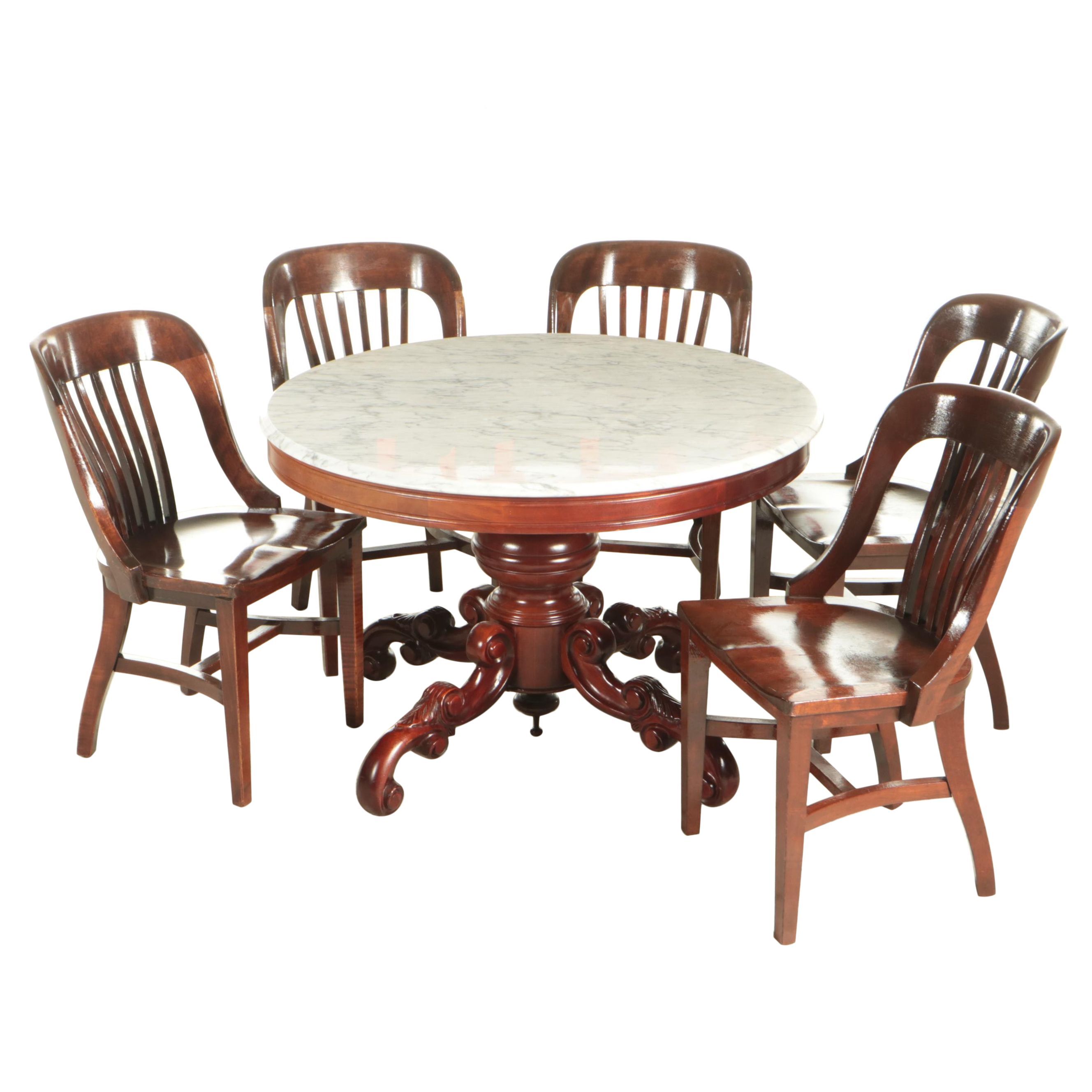 Kimball Furniture Reproductions Marble Top Table with Five Chairs