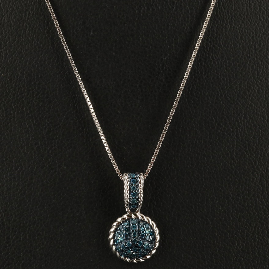 Sterling Diamond Pavé Disc Pendant Necklace