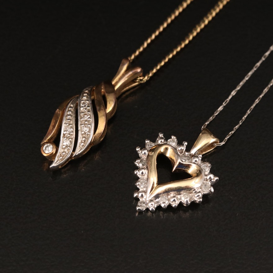 10K Heart and 8K Drop Pendant on Gold-Filled Necklaces