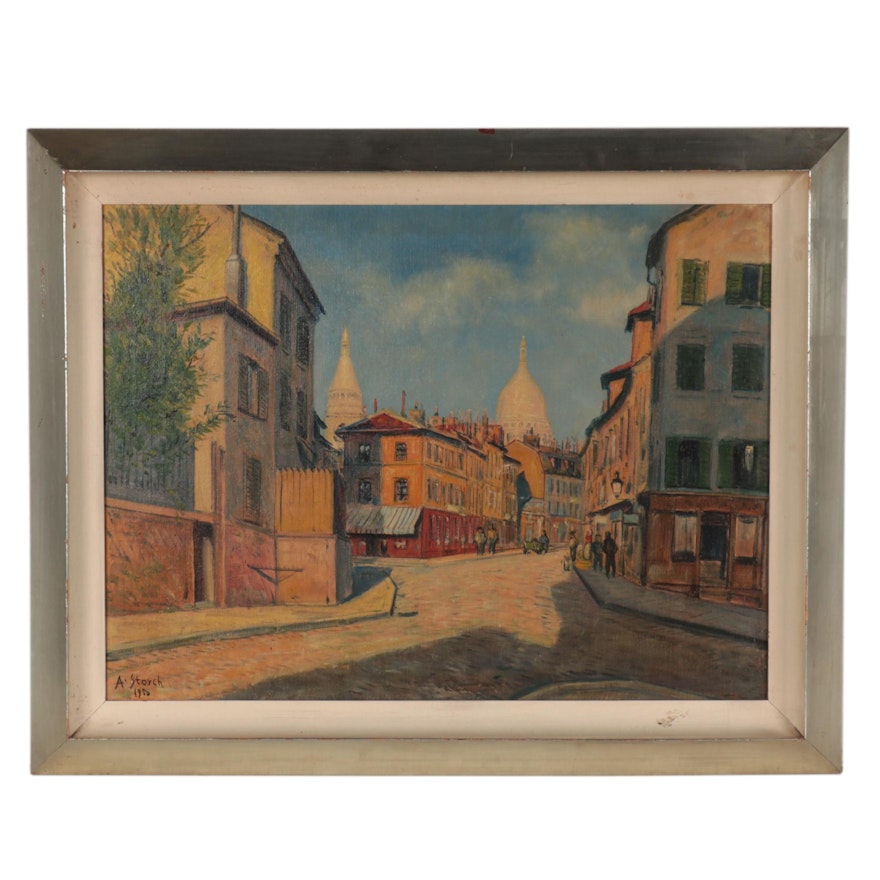 Anton Storch European Street Scene Oil Painting, 1950