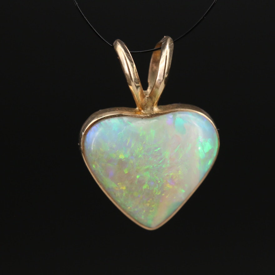 14K Heart Opal Cabochon Pendant