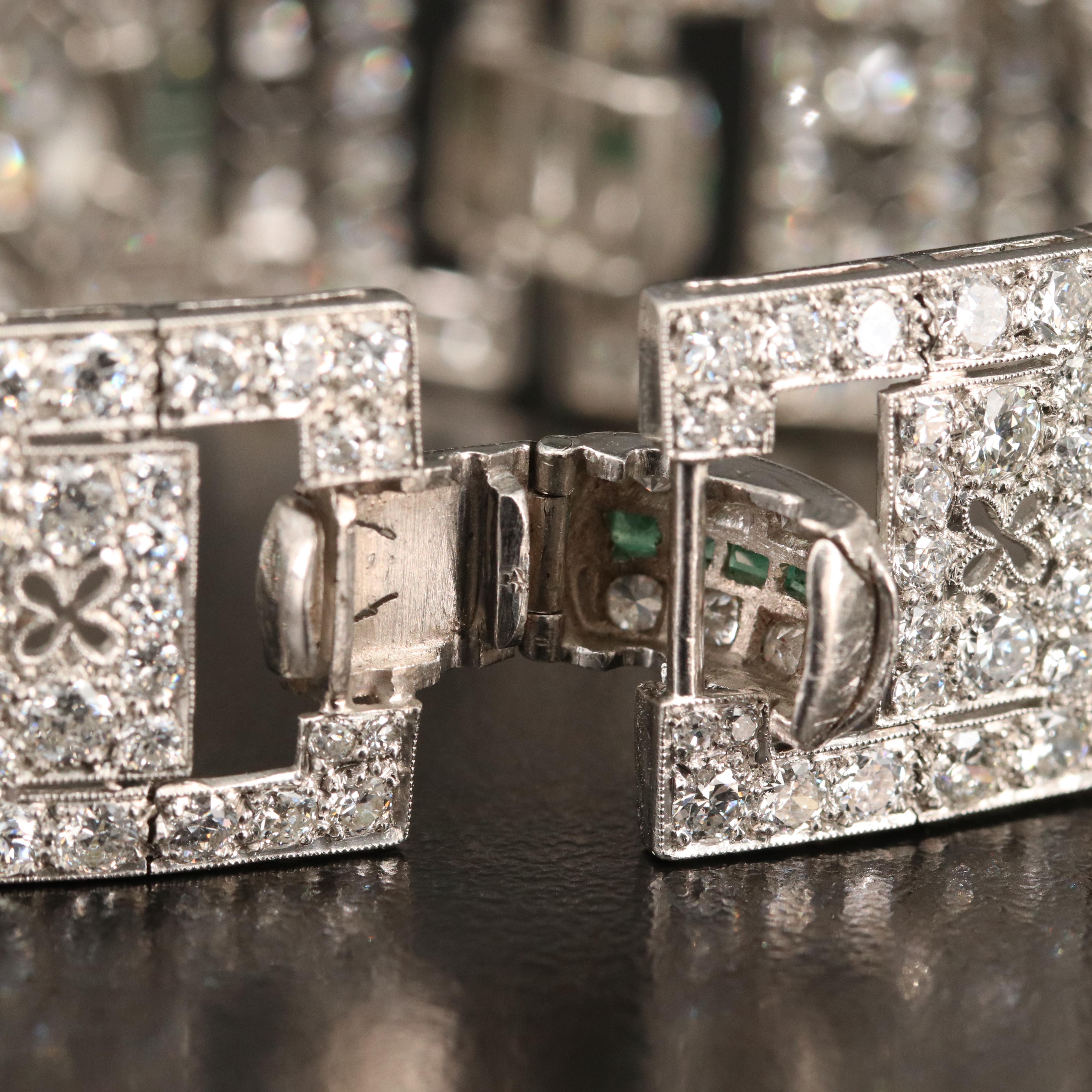 Art Deco Platinum 14.88 CTW Diamond and Emerald Bracelet