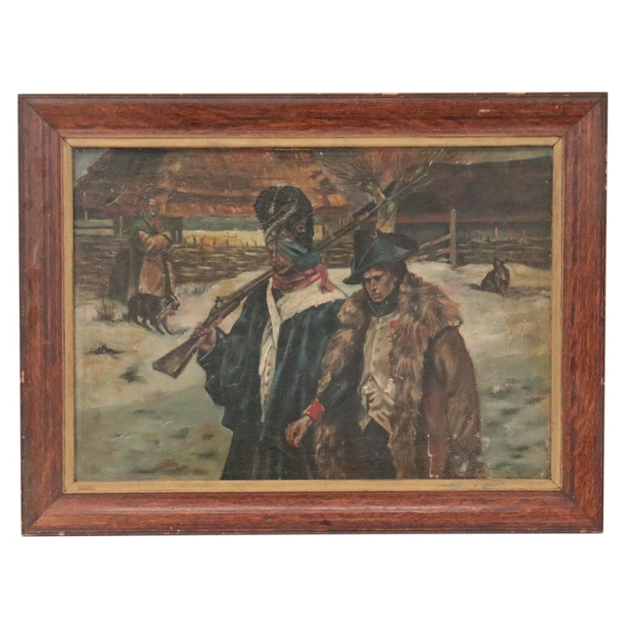 Oil Painting After Wojciech Kossak "Two Grenadiers," Mid-Late 20th Century