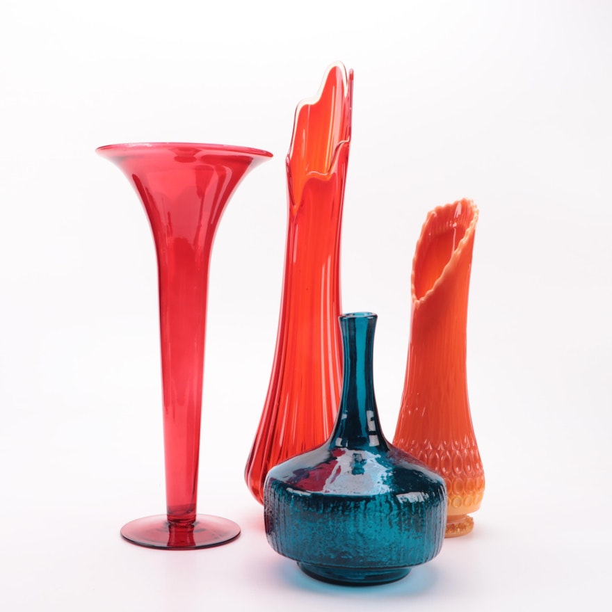 Mid Century Modern Swung Glass Vases and Other Vases