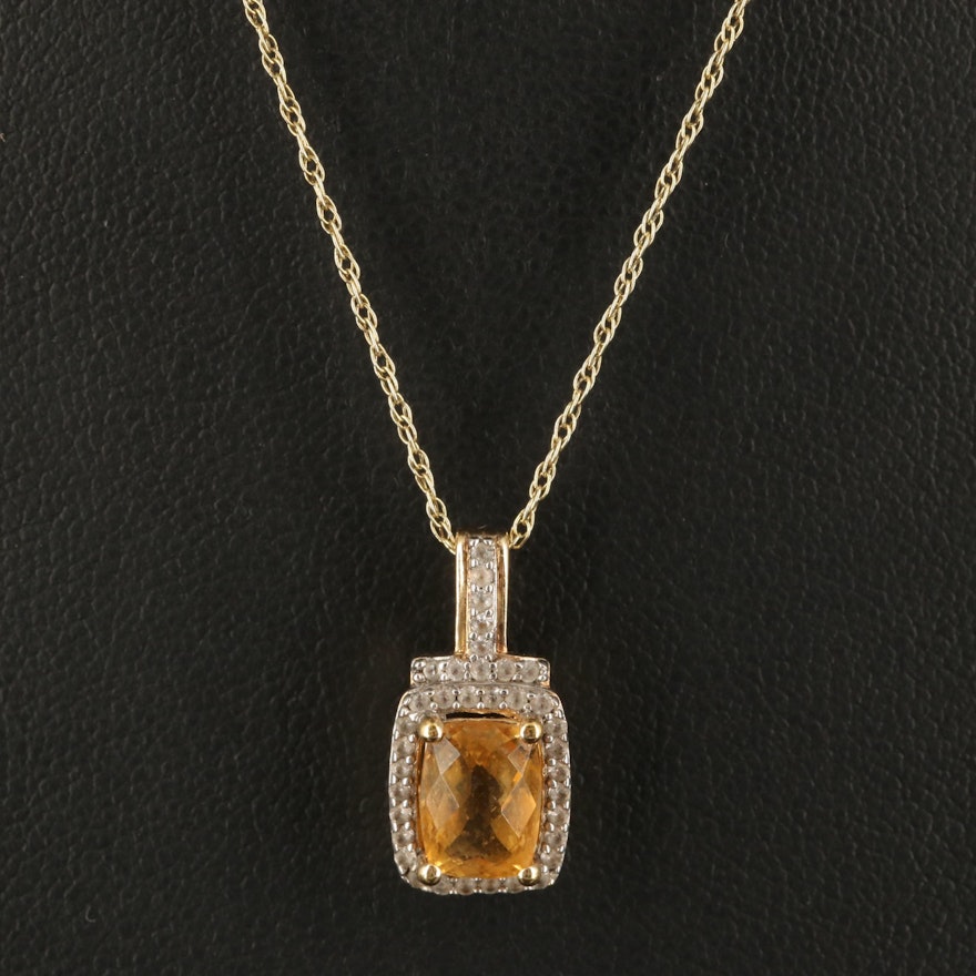 Sterling Citrine and Sapphire Pendant Necklace