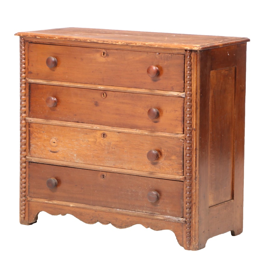 Victorian Poplar Four-Drawer Chest, Late 19th Century