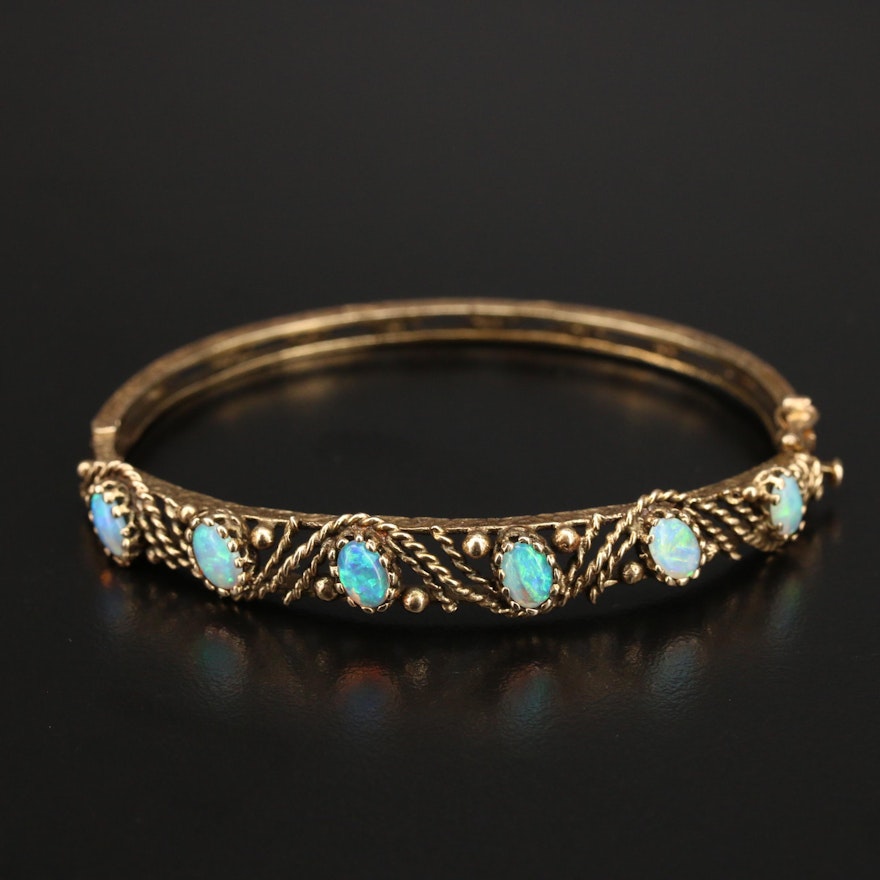 Vintage Style 14K Opal Hinged Bangle