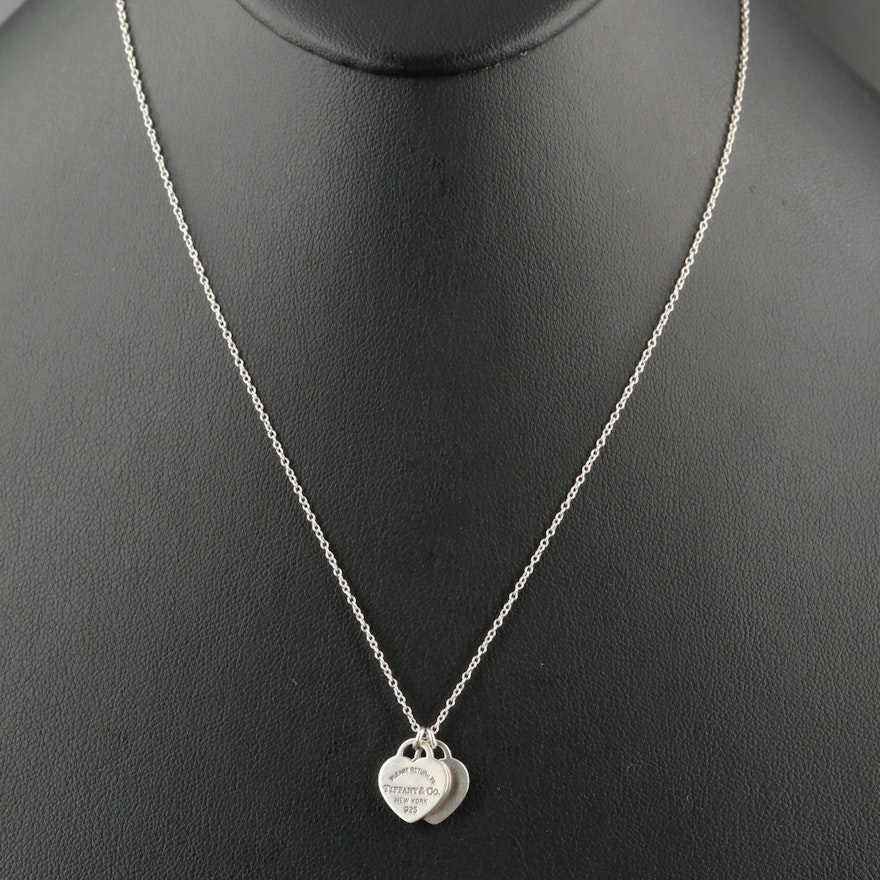 Tiffany & Co. "Return to Tiffany" Sterling Double Heart Pendant Necklace